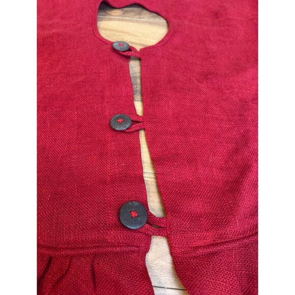 World Market Red Jute Christmas Tree Skirt With Ruffled Edge & Button Closure - Picture 2 of 4